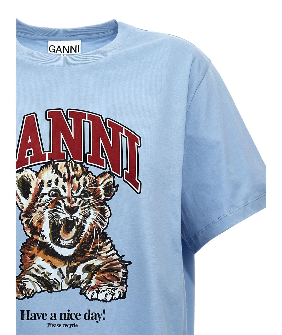 GANNI Голубая хлопковая футболка, фото 3