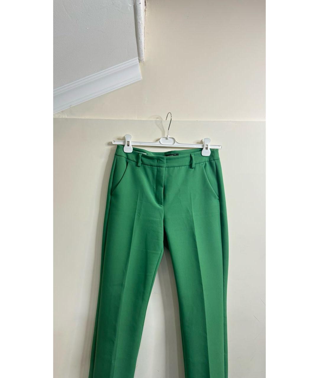 WEEKEND MAX MARA Зеленые хлопко-эластановые прямые брюки, фото 3