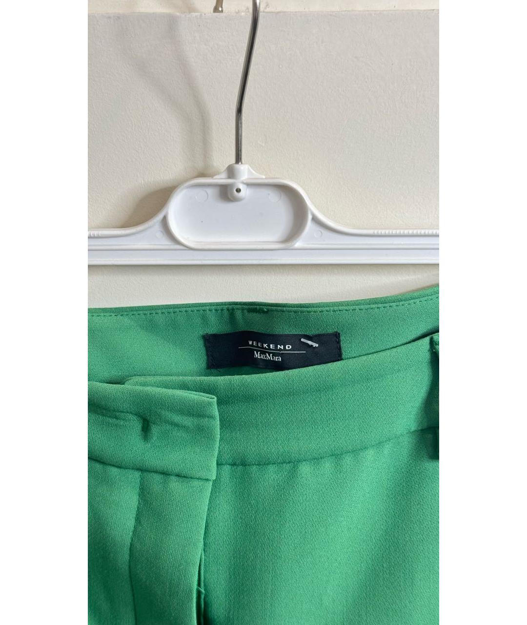 WEEKEND MAX MARA Зеленые хлопко-эластановые прямые брюки, фото 6