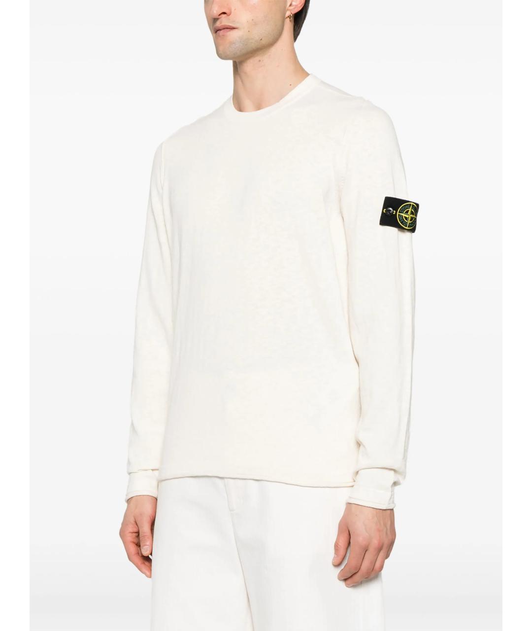 STONE ISLAND Белый хлопковый джемпер / свитер, фото 3