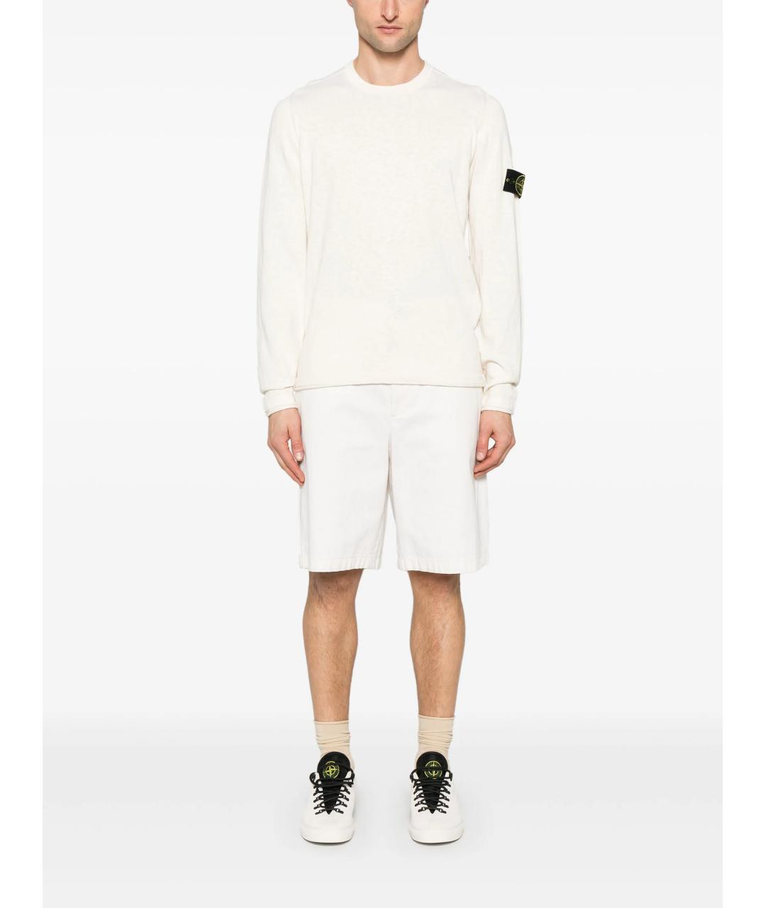 STONE ISLAND Белый хлопковый джемпер / свитер, фото 2