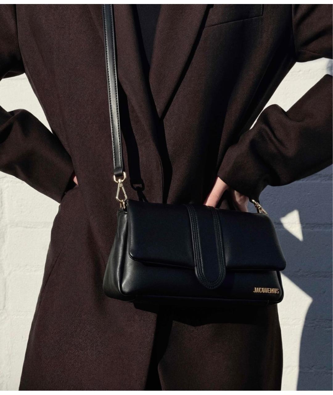 JACQUEMUS Черная кожаная сумка через плечо, фото 5