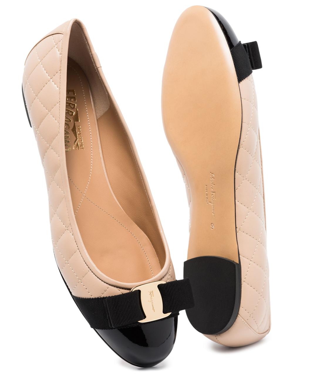 FERRAGAMO Бежевые кожаные балетки, фото 2