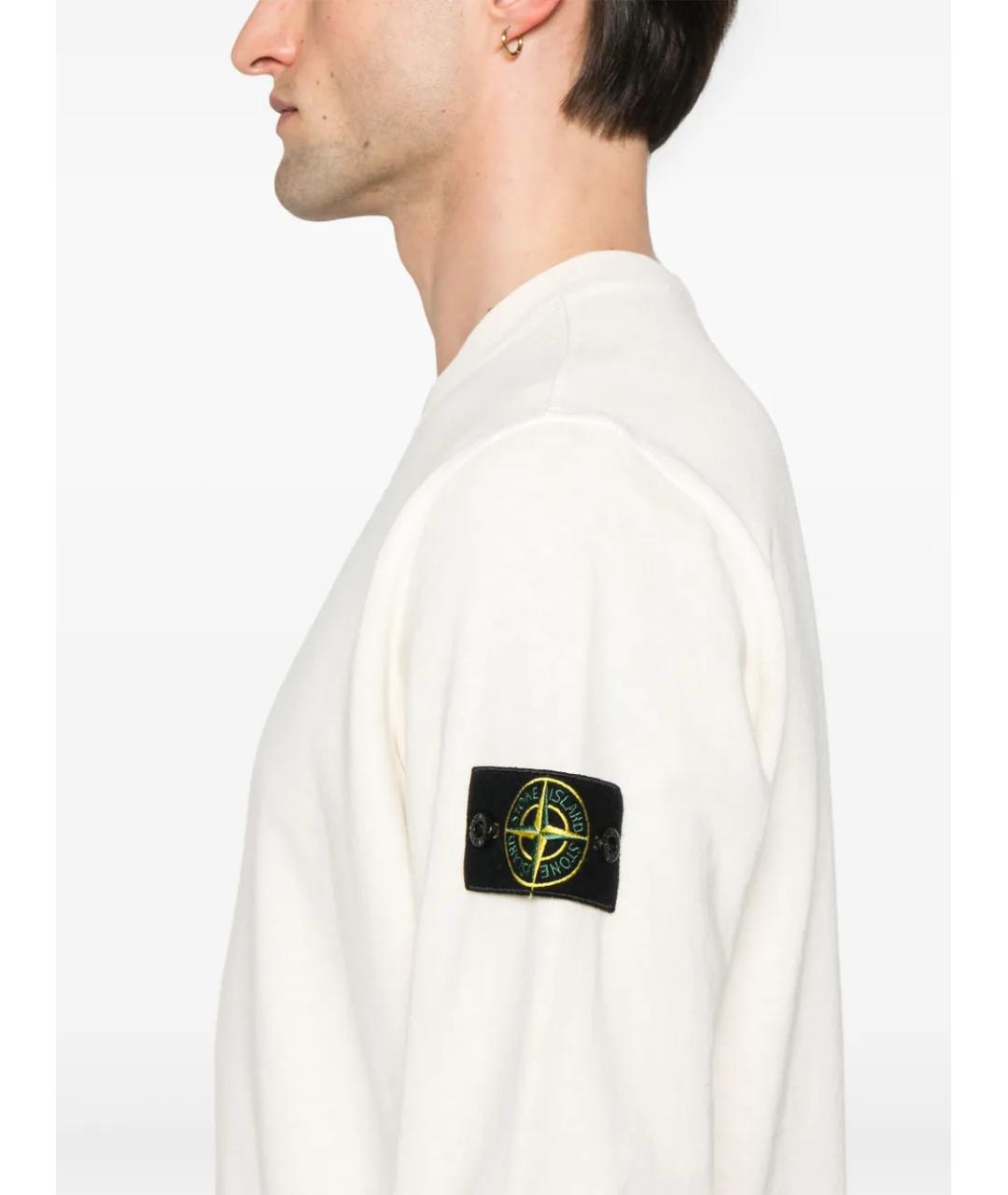 STONE ISLAND Белый хлопковый джемпер / свитер, фото 4