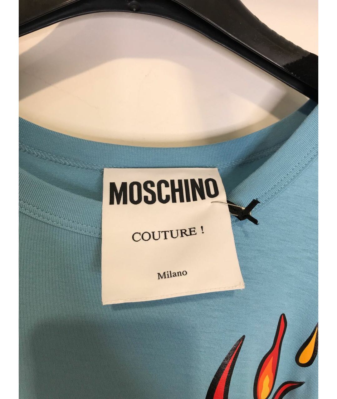 MOSCHINO Голубая хлопко-эластановая футболка, фото 3