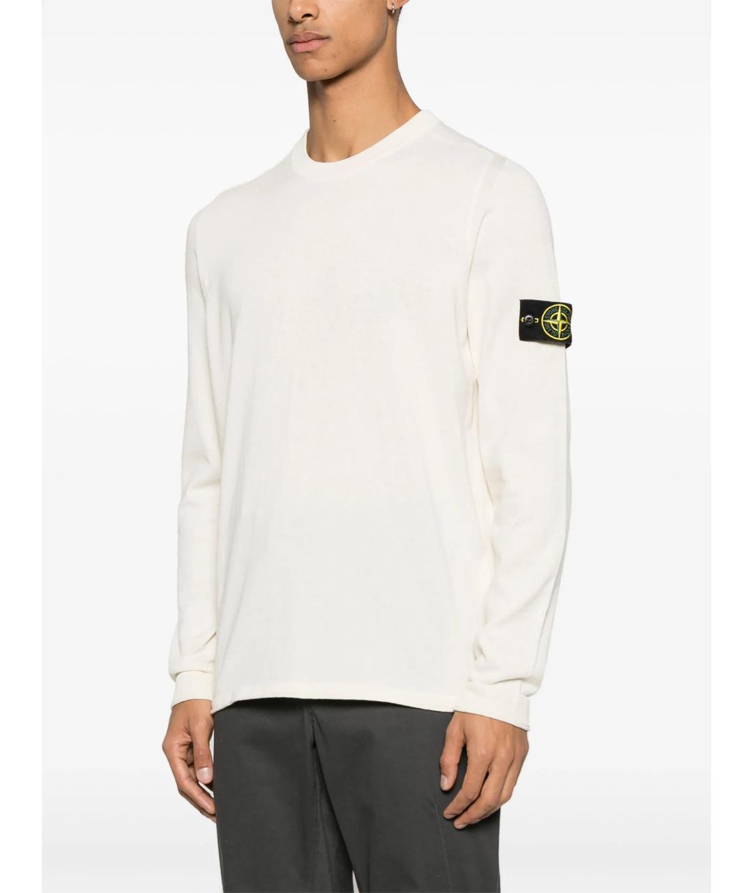 STONE ISLAND Белый хлопковый джемпер / свитер, фото 3