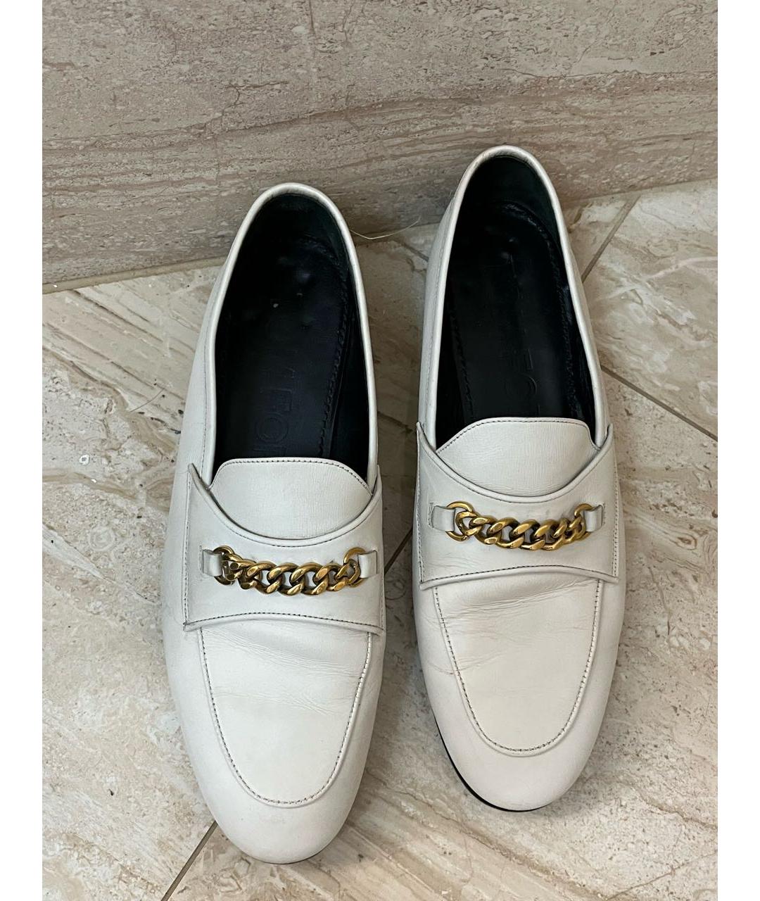 TOM FORD Белые кожаные лоферы, фото 3