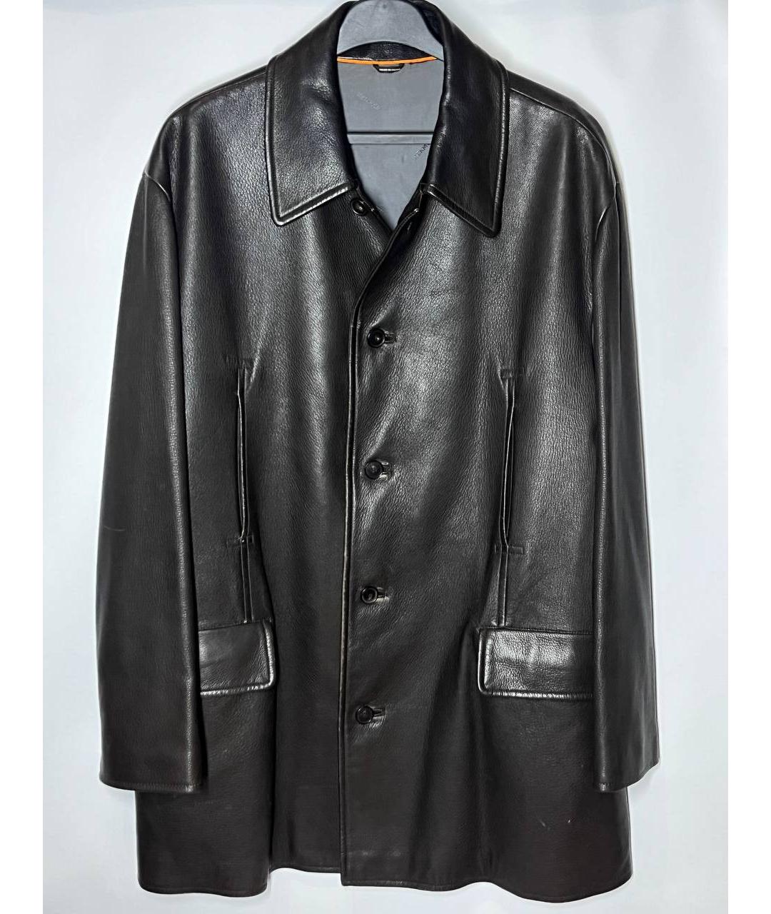 HERMES Коричневое кожаное пальто, фото 1