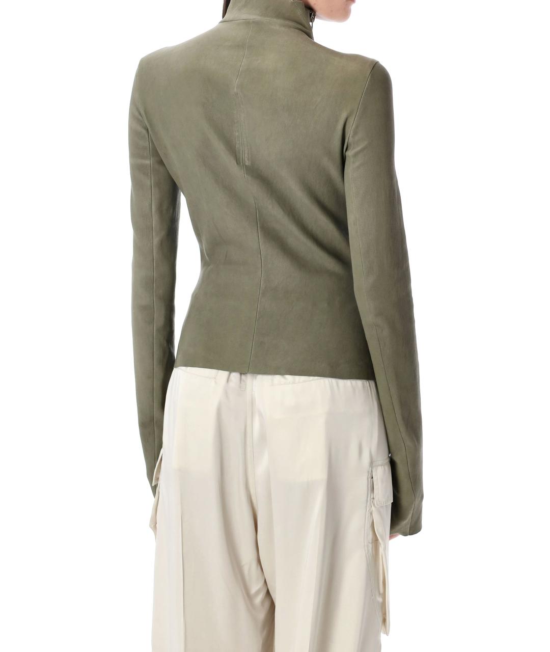 RICK OWENS Хаки кожаная куртка, фото 3