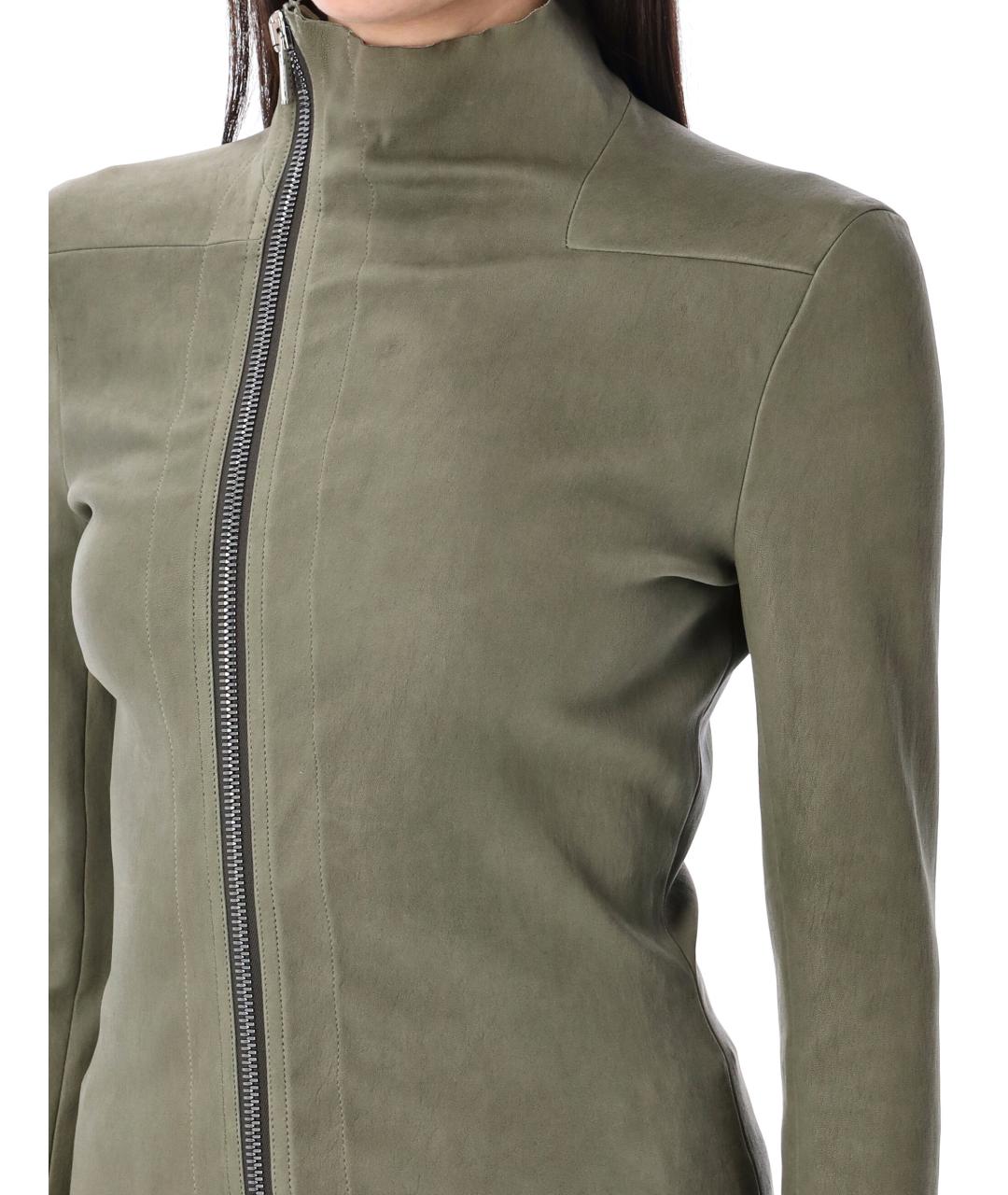 RICK OWENS Хаки кожаная куртка, фото 4