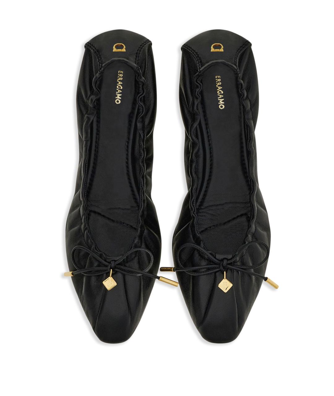 FERRAGAMO Черные кожаные балетки, фото 4