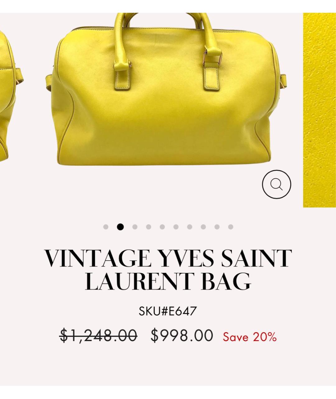 SAINT LAURENT Желтая кожаная сумка с короткими ручками, фото 5