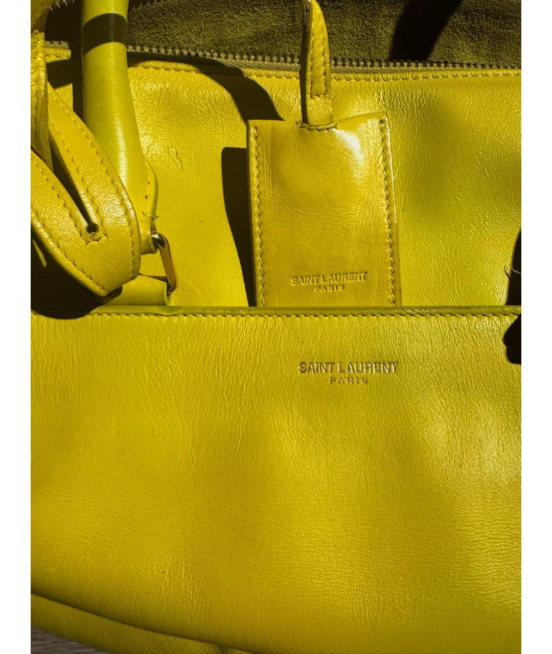SAINT LAURENT Желтая кожаная сумка с короткими ручками, фото 3