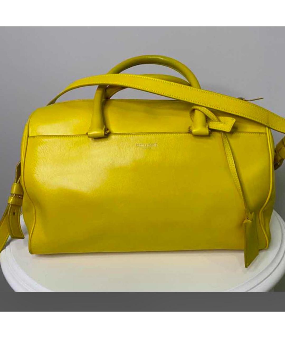 SAINT LAURENT Желтая кожаная сумка с короткими ручками, фото 6