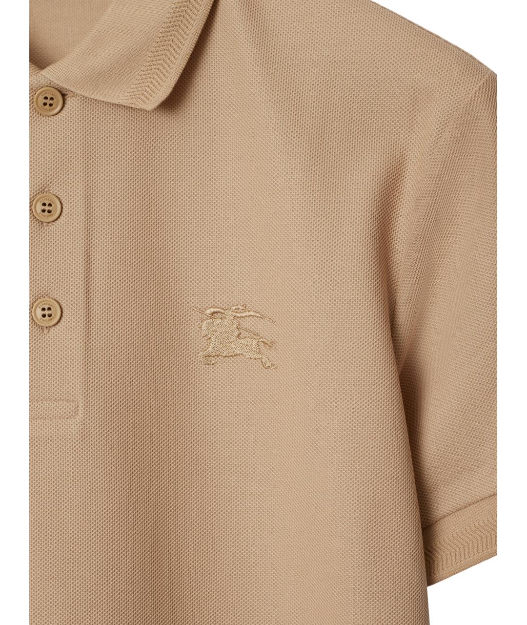 BURBERRY Бежевое хлопковое поло с коротким рукавом, фото 2