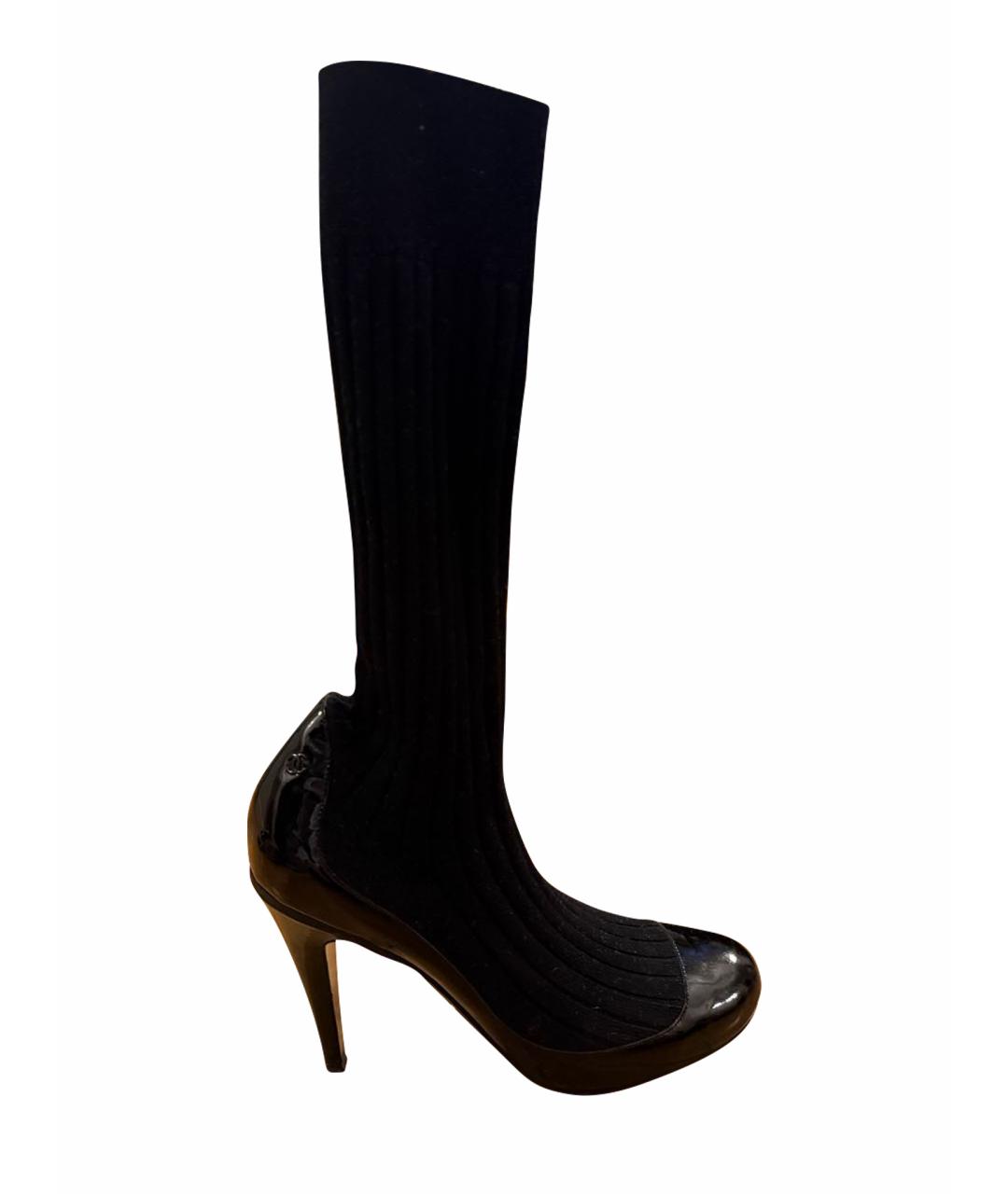 CHANEL Черные текстильные сапоги, фото 1