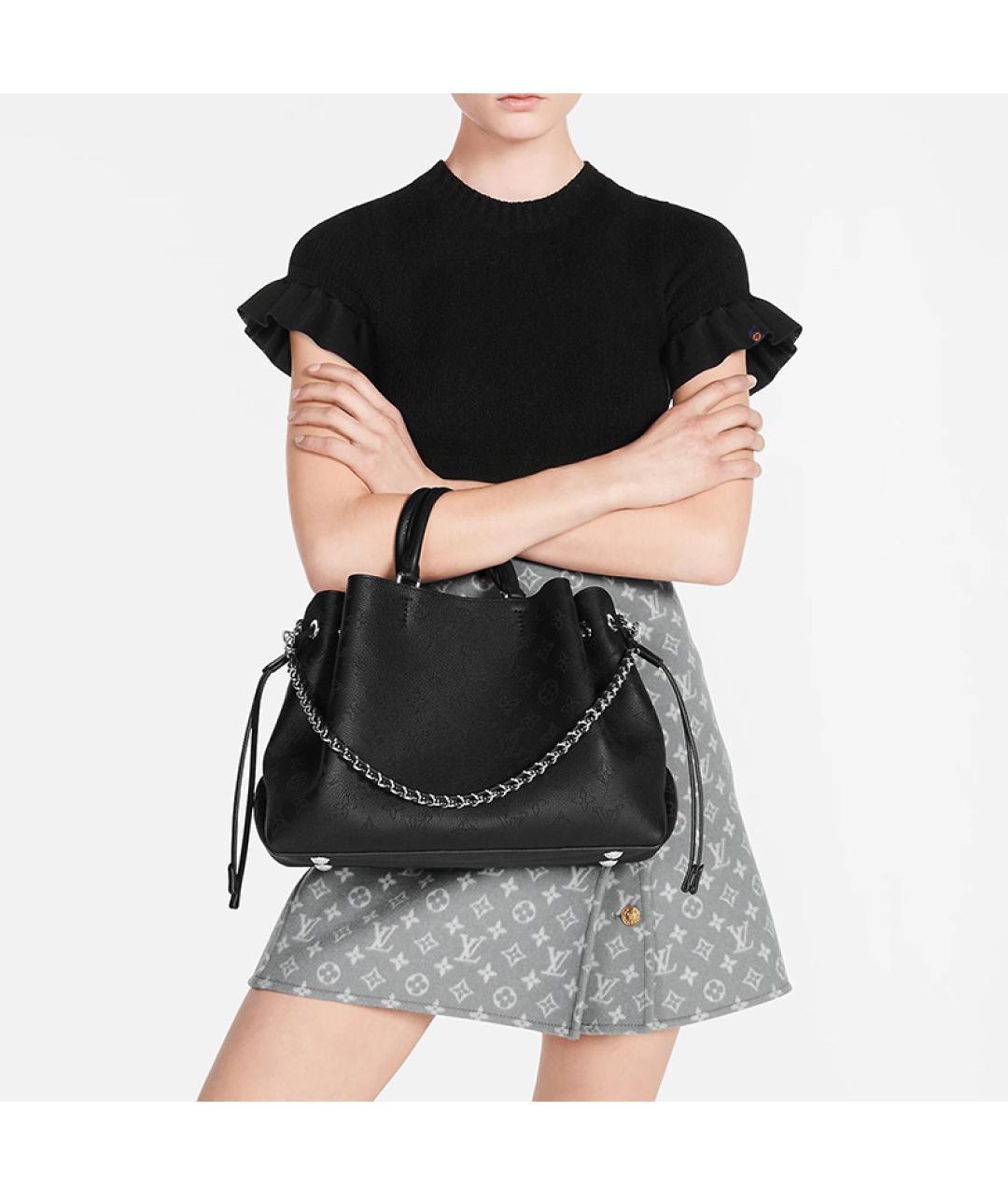 LOUIS VUITTON Черная кожаная сумка с короткими ручками, фото 7