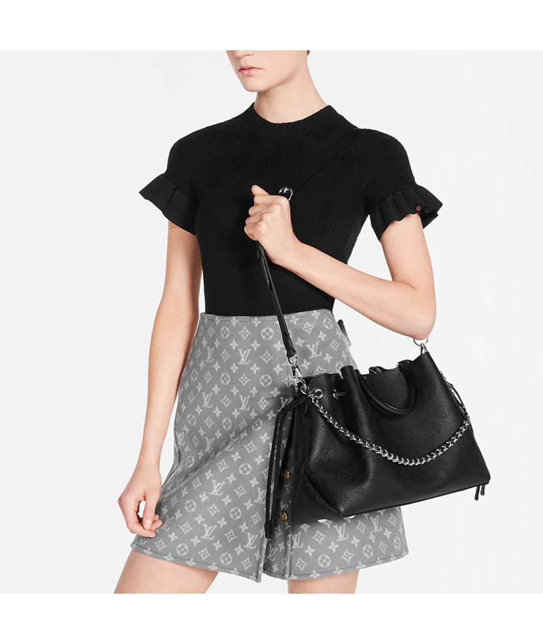LOUIS VUITTON Черная кожаная сумка с короткими ручками, фото 6