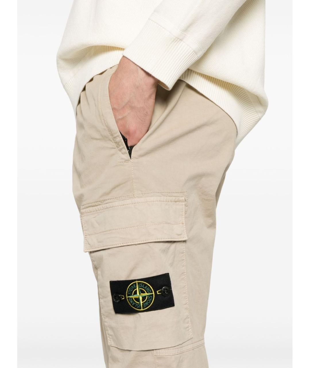 STONE ISLAND Бежевые хлопковые повседневные брюки, фото 5