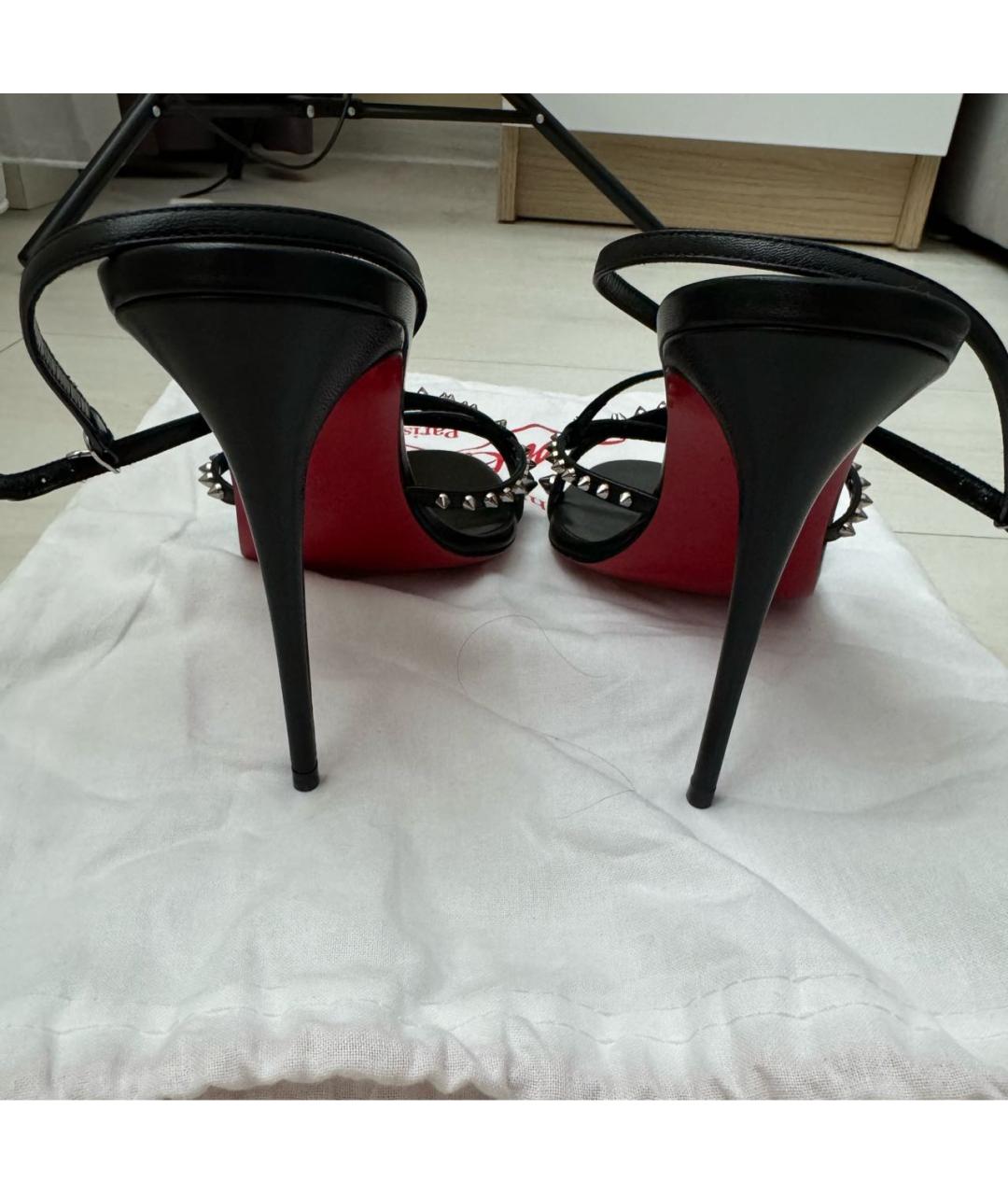 CHRISTIAN LOUBOUTIN Черные кожаные босоножки, фото 4