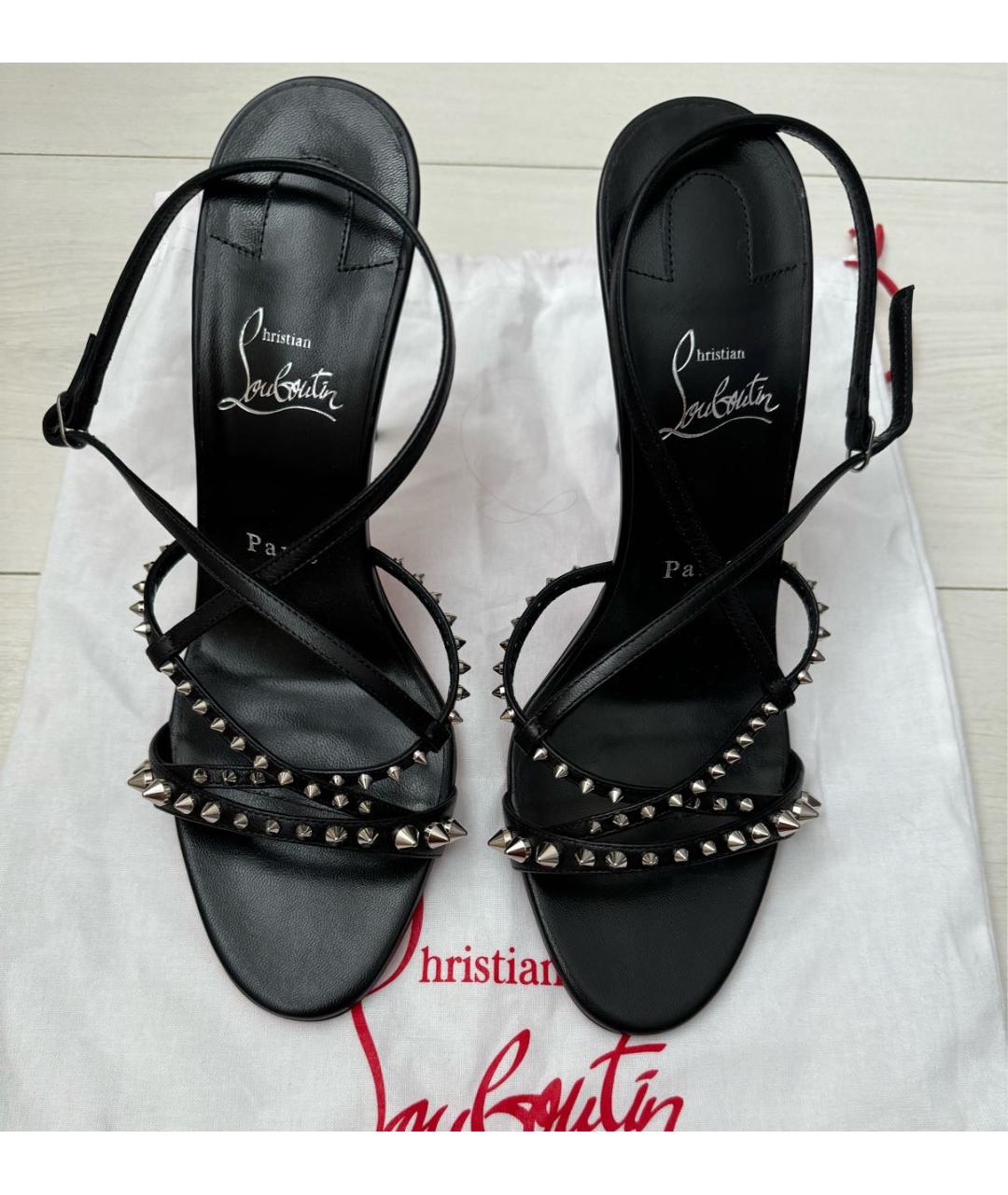 CHRISTIAN LOUBOUTIN Черные кожаные босоножки, фото 2