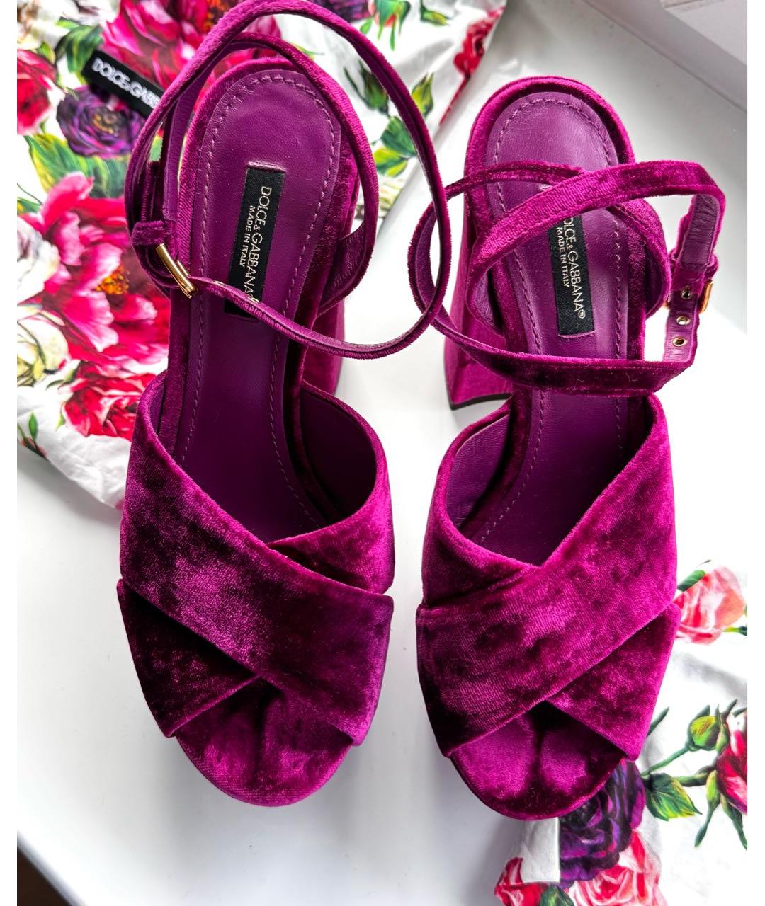 DOLCE&GABBANA Бордовые бархатные босоножки, фото 2