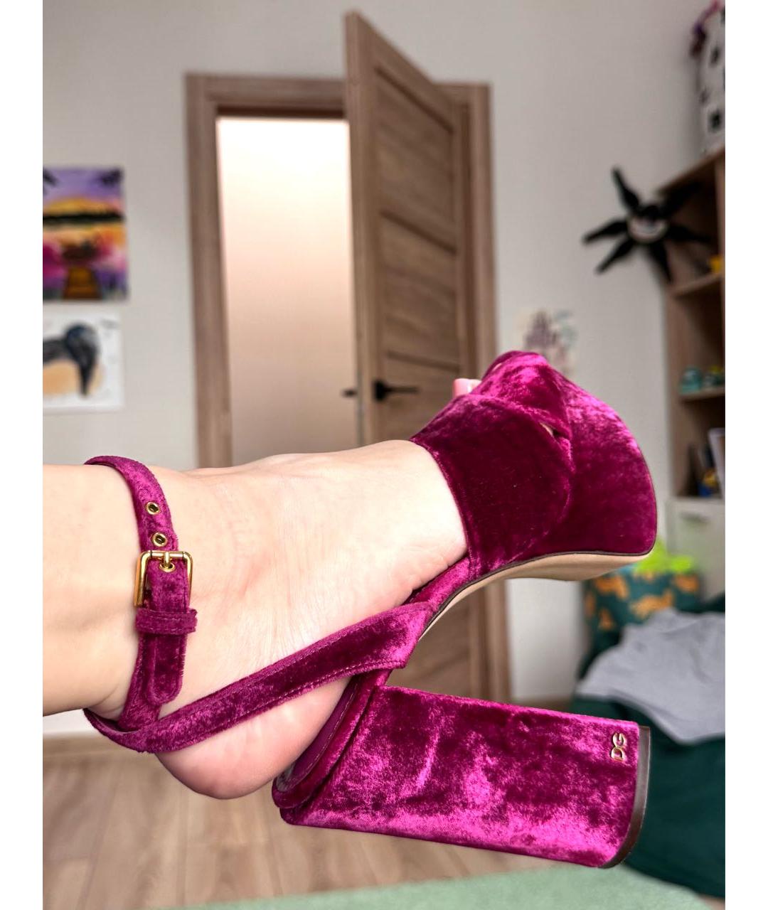 DOLCE&GABBANA Бордовые бархатные босоножки, фото 3