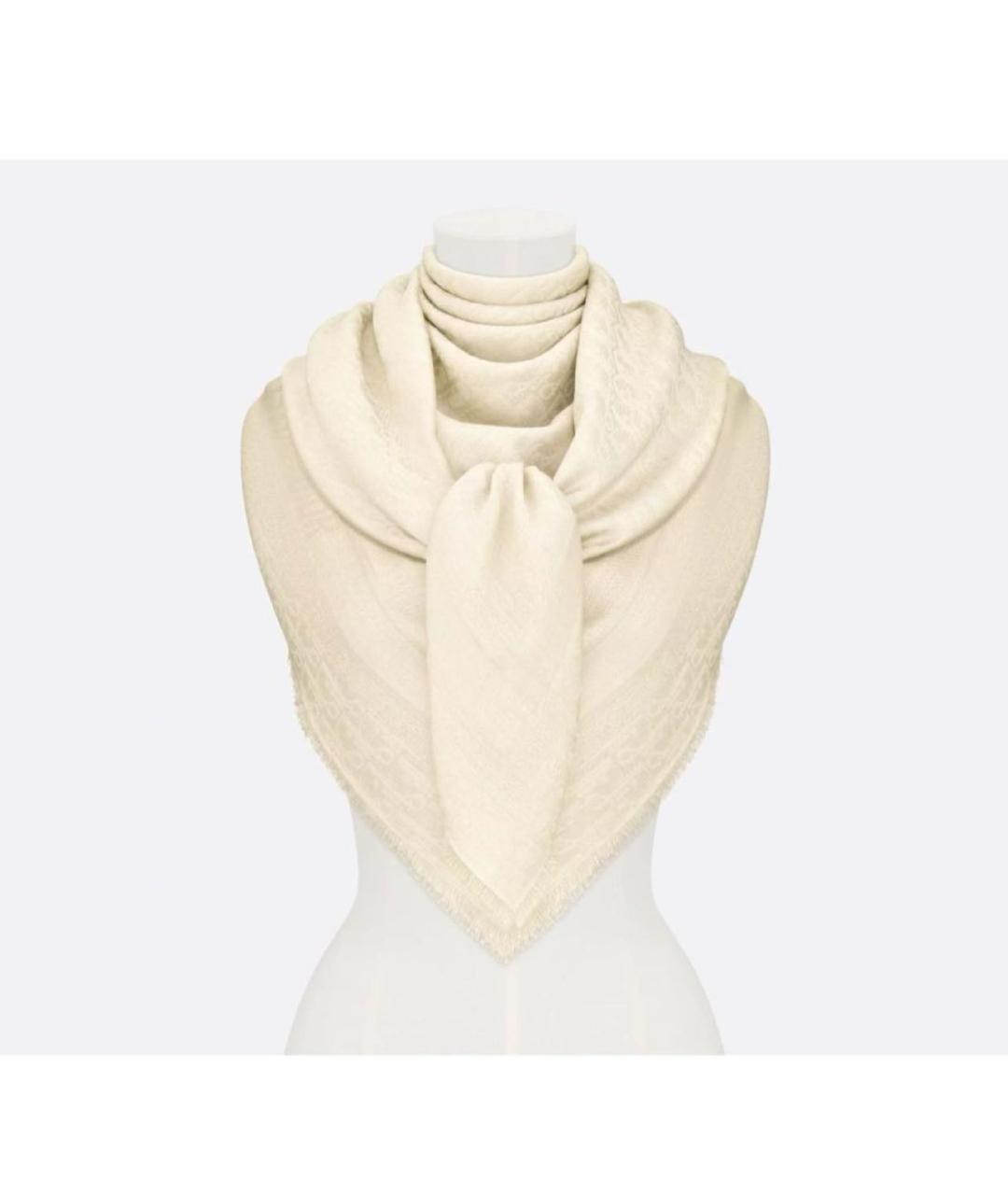 CHRISTIAN DIOR Белый шерстяной платок, фото 2