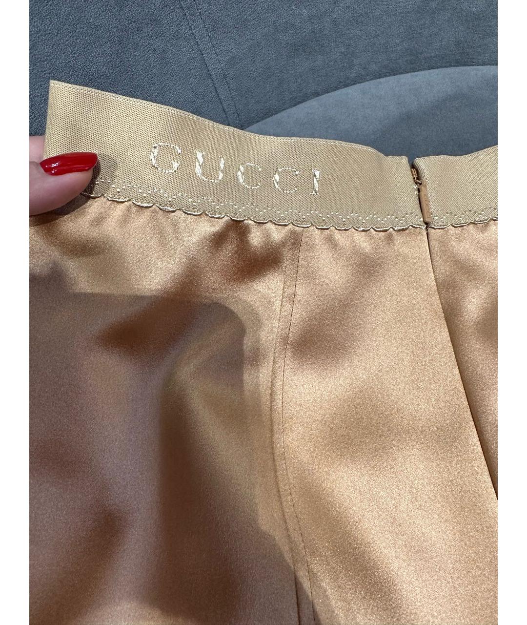 GUCCI Золотая атласная юбка миди, фото 5