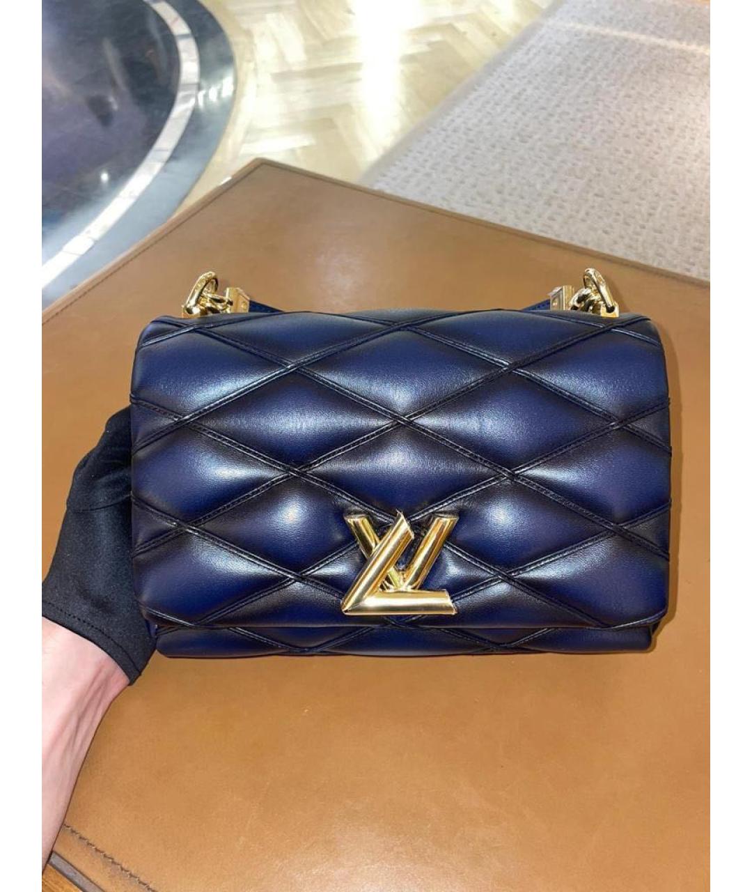 LOUIS VUITTON Темно-синяя кожаная сумка с короткими ручками, фото 7