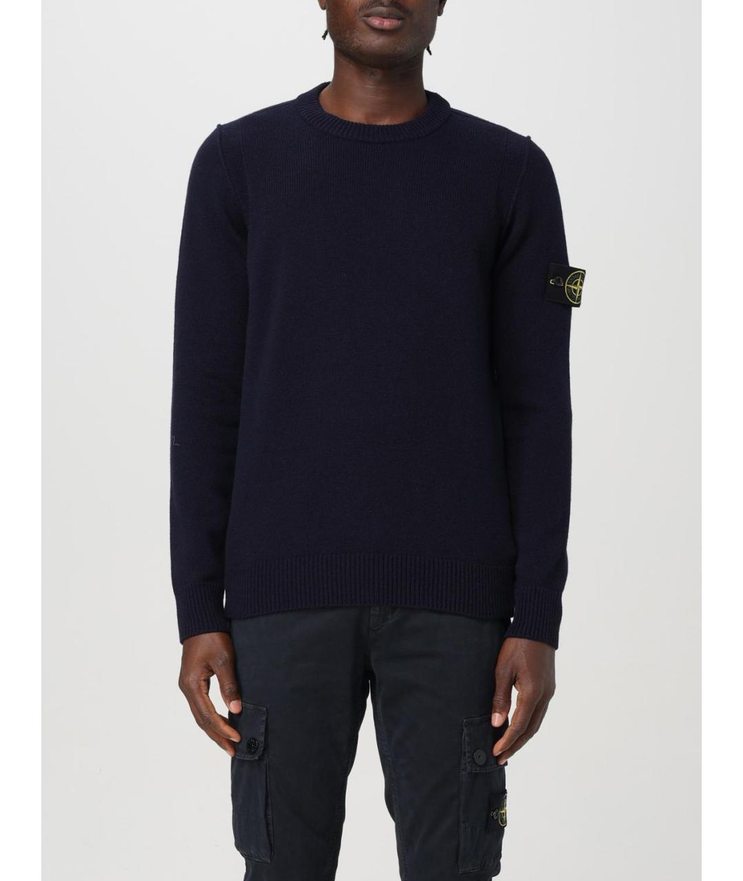 STONE ISLAND Темно-синий хлопковый джемпер / свитер, фото 2