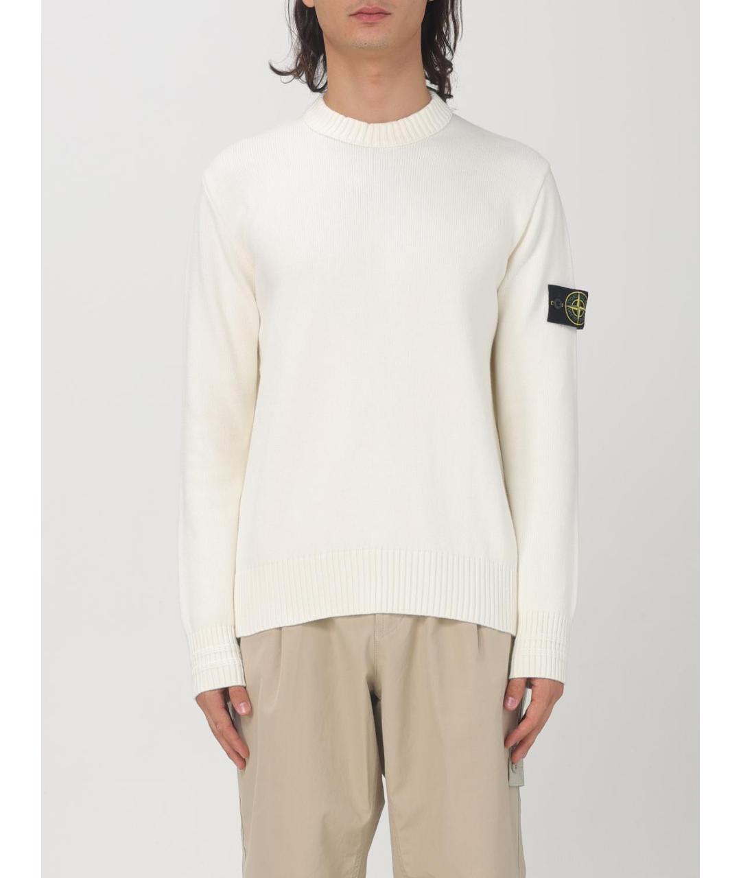 STONE ISLAND Белый хлопковый джемпер / свитер, фото 2