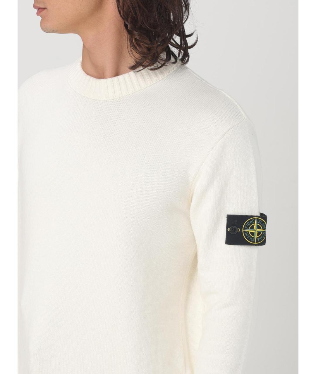 STONE ISLAND Белый хлопковый джемпер / свитер, фото 6