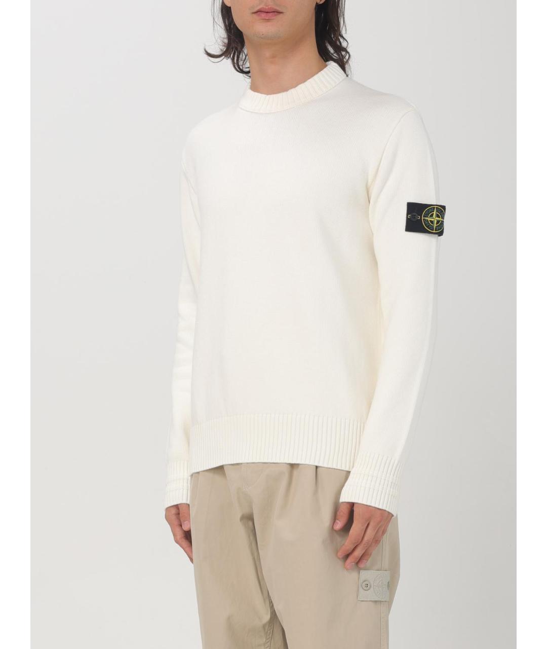 STONE ISLAND Белый хлопковый джемпер / свитер, фото 5