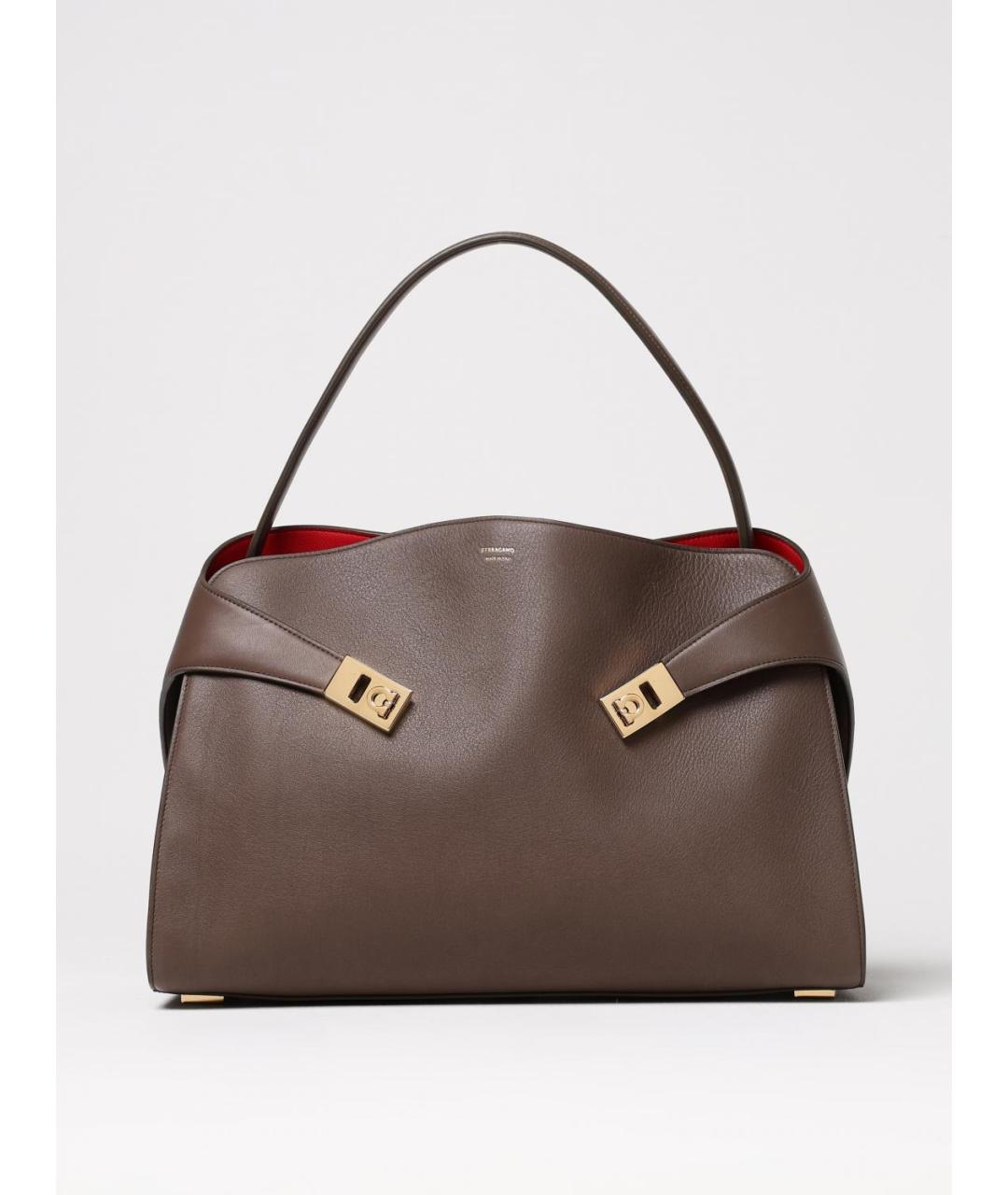 FERRAGAMO Коричневая кожаная сумка тоут, фото 5
