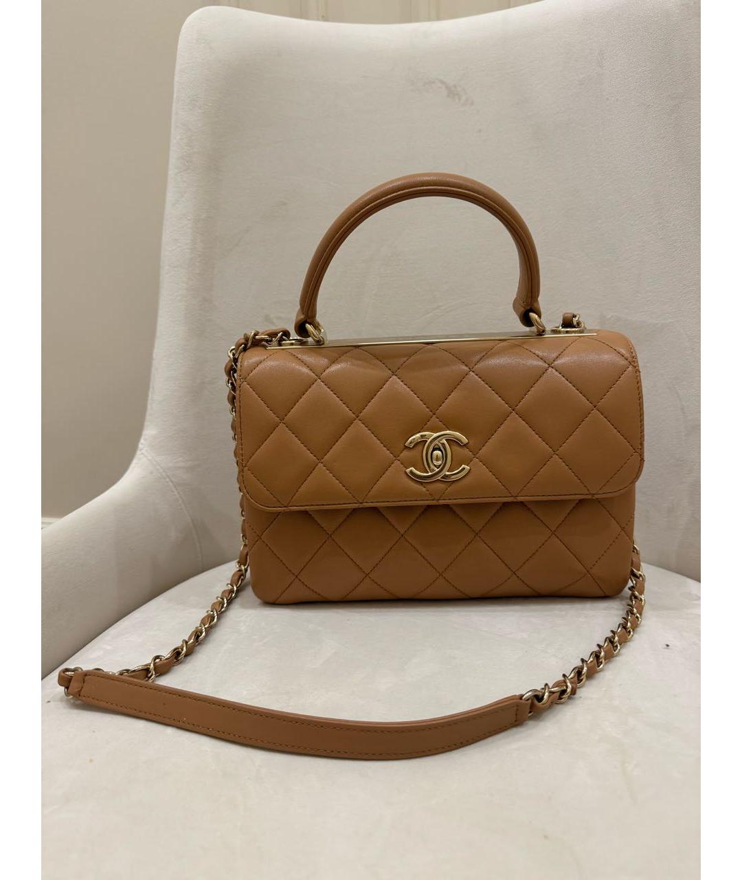 CHANEL Коричневая кожаная сумка с короткими ручками, фото 8