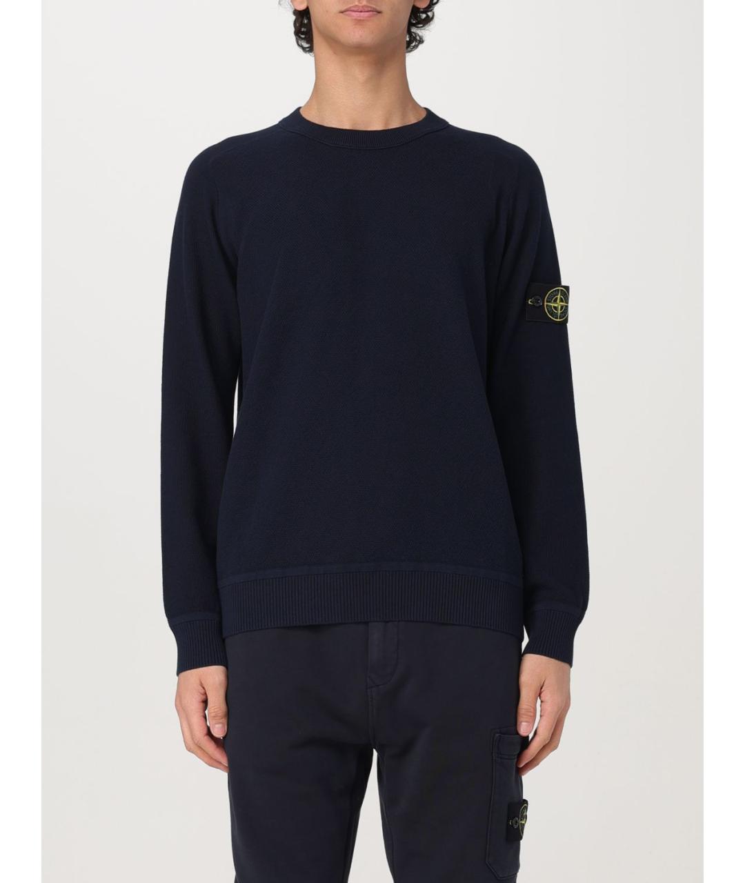 STONE ISLAND Темно-синий хлопковый джемпер / свитер, фото 2