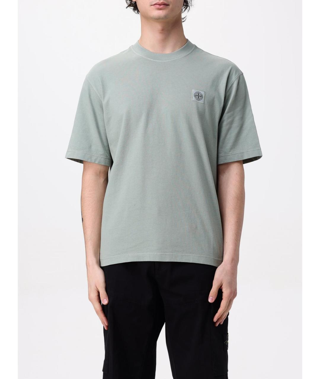 STONE ISLAND Серая хлопковая футболка, фото 2
