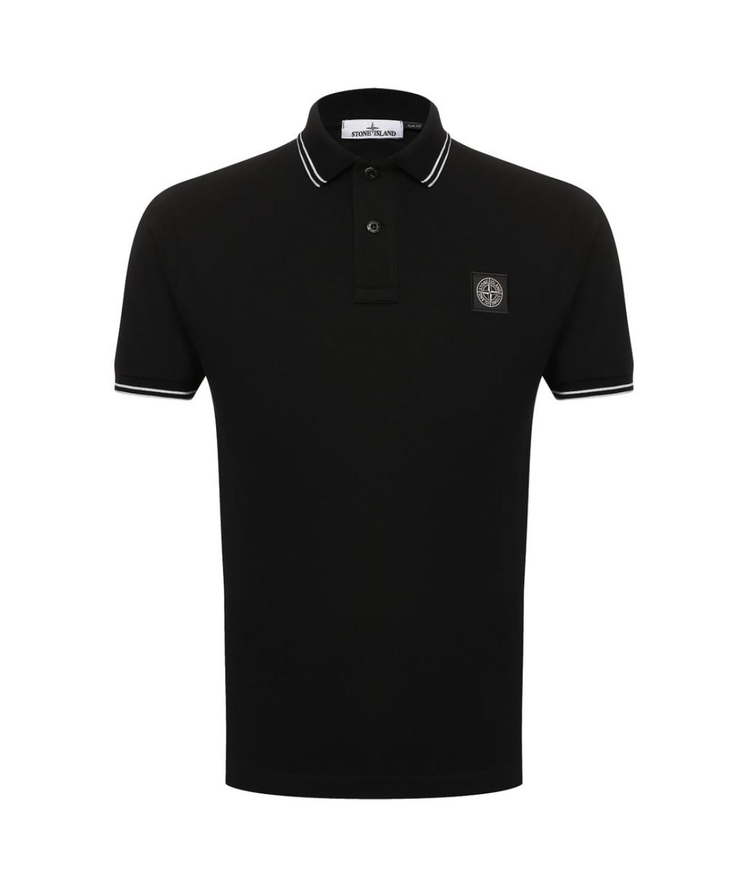 STONE ISLAND Черное хлопковое поло с коротким рукавом, фото 1