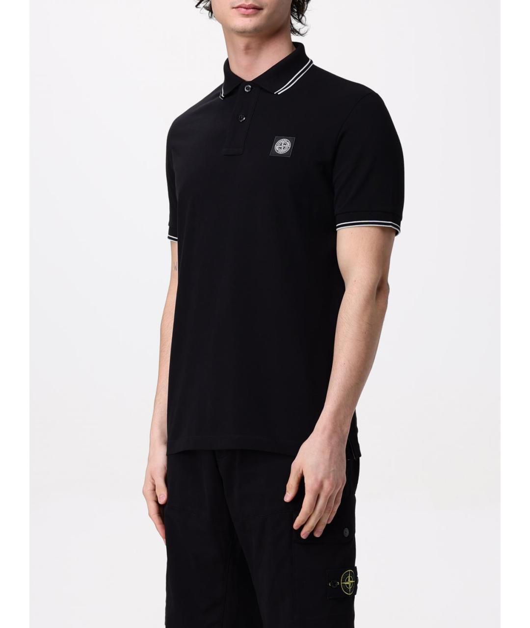 STONE ISLAND Черное хлопковое поло с коротким рукавом, фото 5