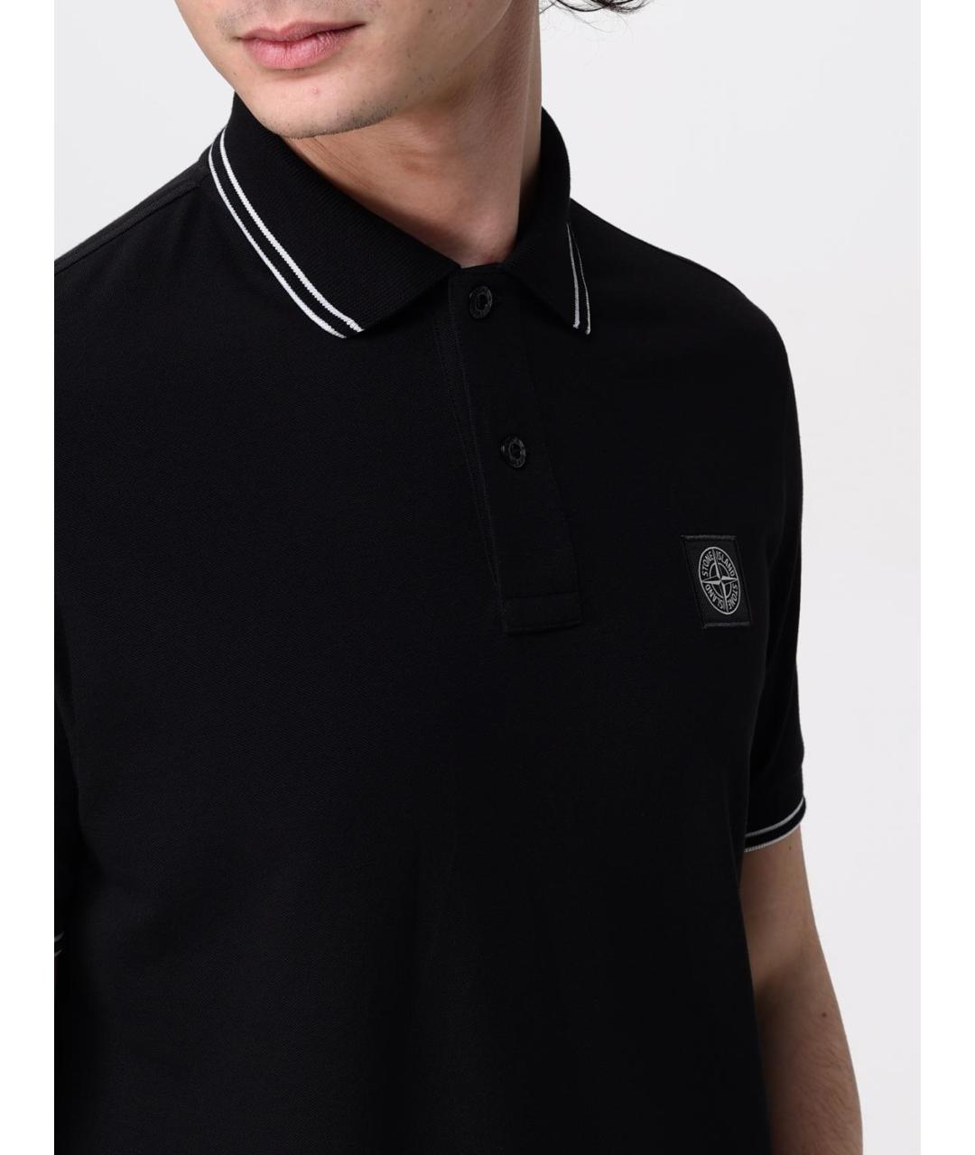 STONE ISLAND Черное хлопковое поло с коротким рукавом, фото 6
