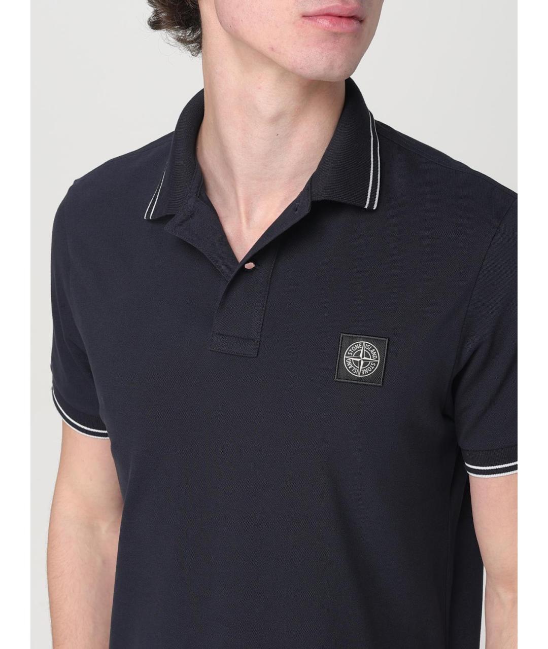 STONE ISLAND Синее хлопковое поло с коротким рукавом, фото 6