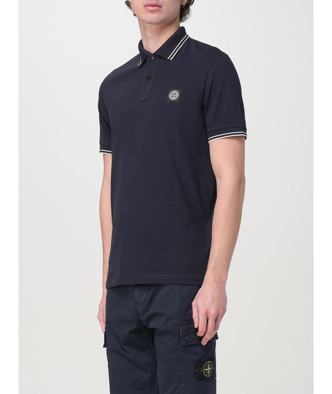 STONE ISLAND Синее хлопковое поло с коротким рукавом, фото 5
