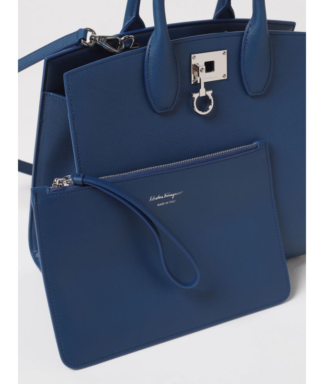 FERRAGAMO Синяя кожаная сумка тоут, фото 3