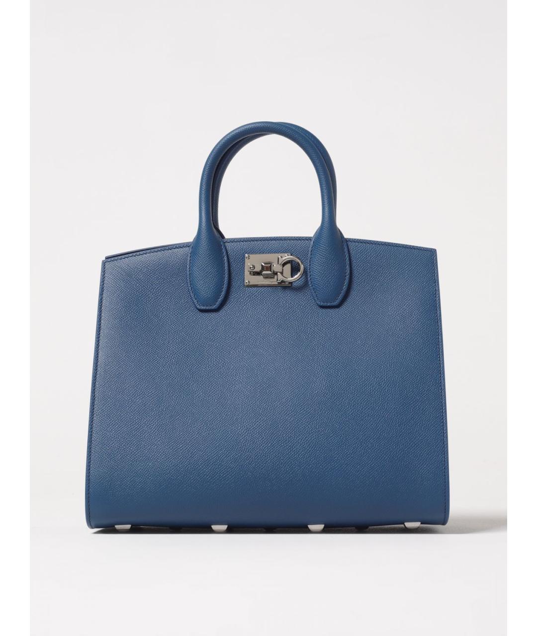 FERRAGAMO Синяя кожаная сумка тоут, фото 5
