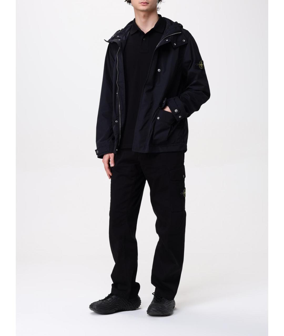 STONE ISLAND Черное хлопковое поло с коротким рукавом, фото 3