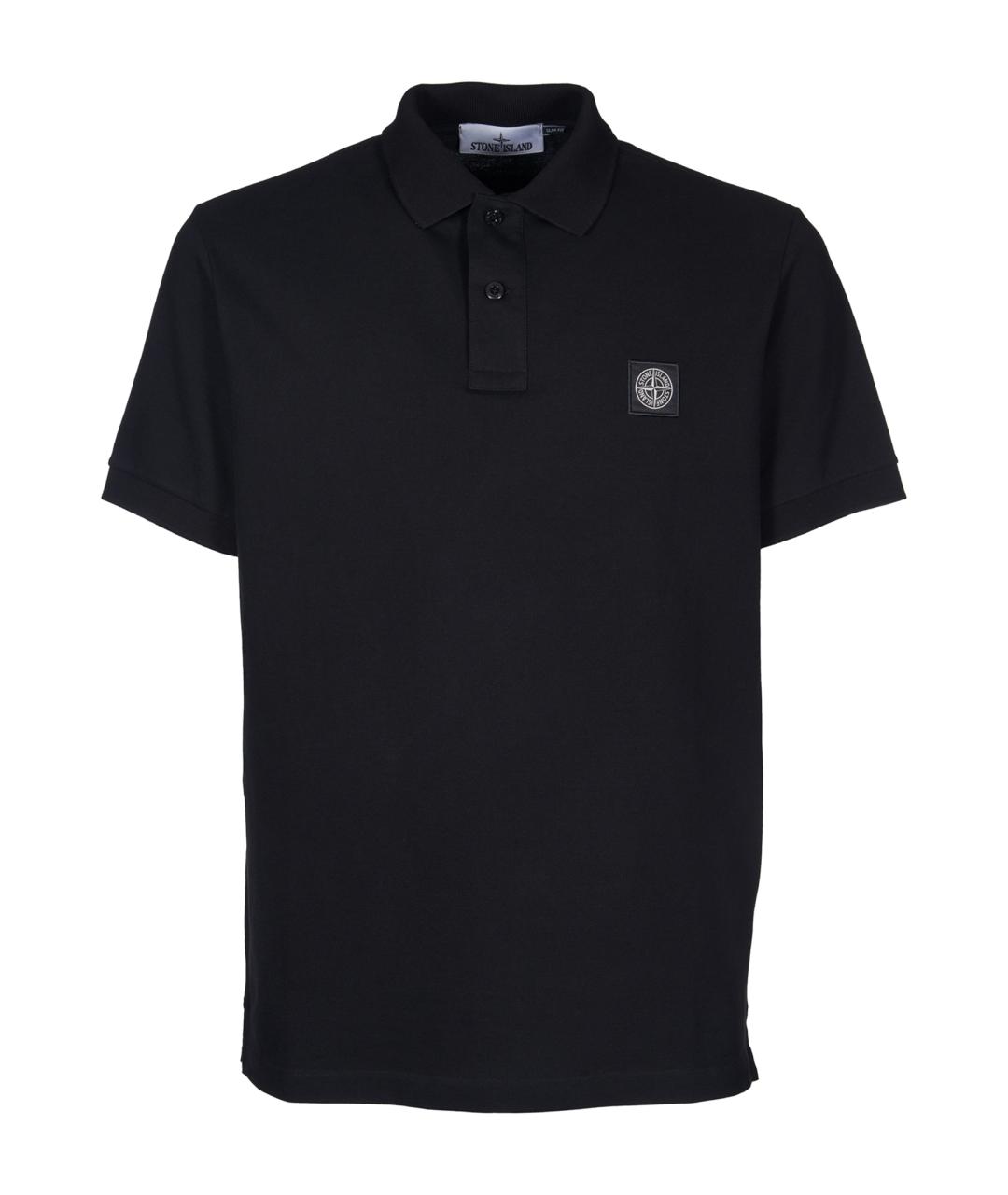 STONE ISLAND Черное хлопковое поло с коротким рукавом, фото 1