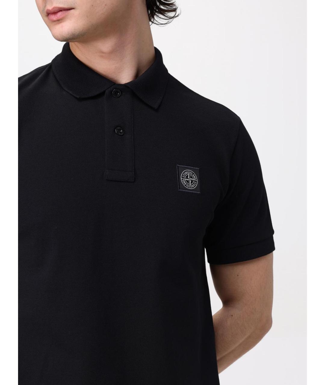 STONE ISLAND Черное хлопковое поло с коротким рукавом, фото 6