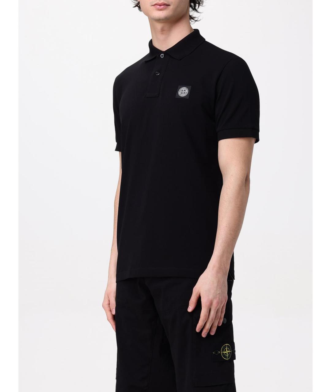 STONE ISLAND Черное хлопковое поло с коротким рукавом, фото 5
