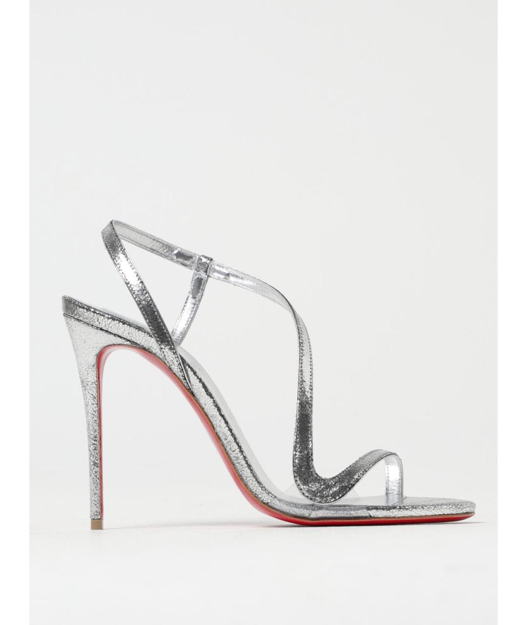CHRISTIAN LOUBOUTIN Серебряные кожаные босоножки, фото 5
